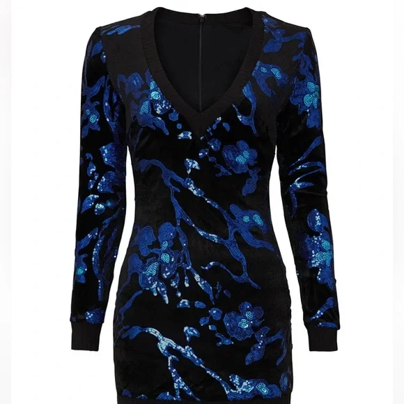 Dress the Population Black Blue Sequin Mini Dress - Picture 6 of 6